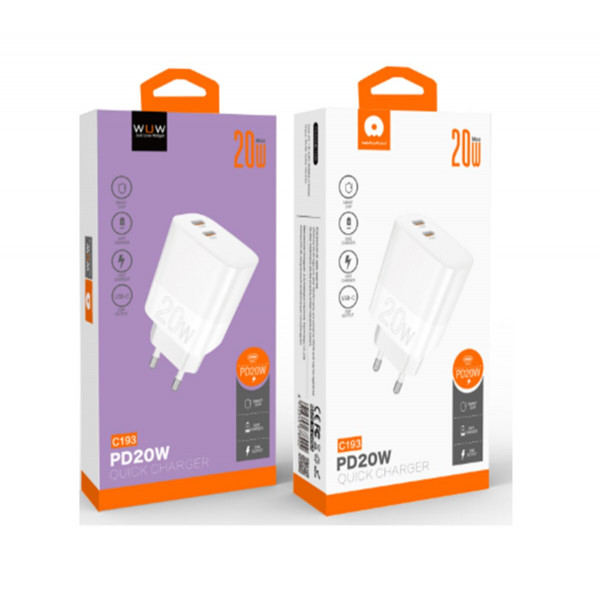 Зарядний пристрій WUW-C193 PD20W Charger USB C + USB C білий