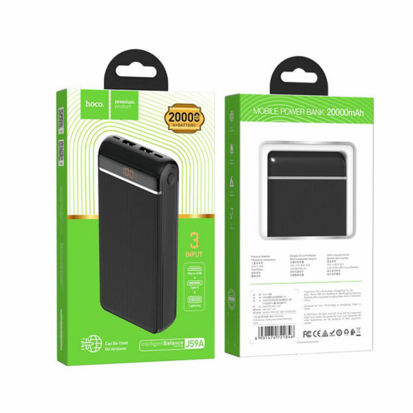 Зовнішній акумулятор HOCO J59A Famous mobile power bank(20000mAh) Black