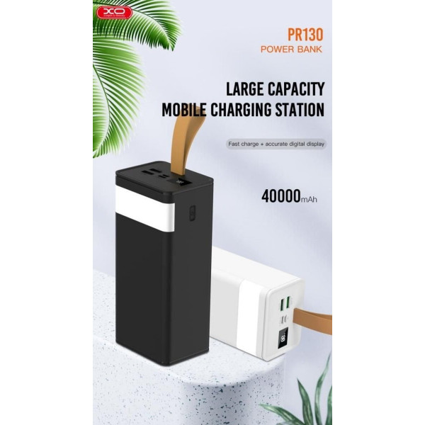 Зовнішній акумулятор XO PR130 40000mAh PD20W+USB QC 22.5W Black