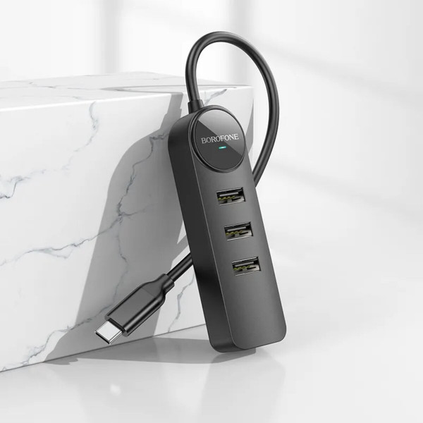 Адаптер Borofone DH5 Erudite 4-in-1 adapter(Type-C to USB3.0+USB2.0*3)(L=0.2M) Чорний