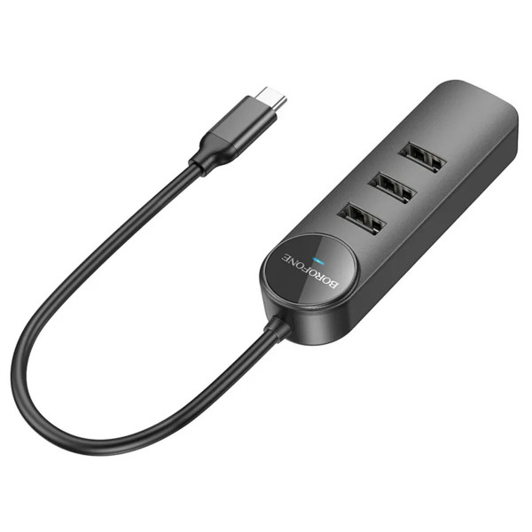 Адаптер Borofone DH5 Erudite 4-in-1 adapter(Type-C to USB3.0+USB2.0*3)(L=0.2M) Чорний