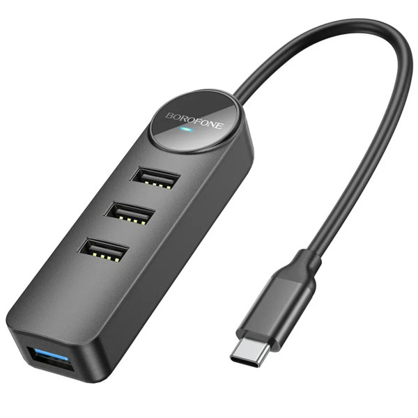 Адаптер Borofone DH5 Erudite 4-in-1 adapter(Type-C to USB3.0+USB2.0*3)(L=0.2M) Чорний