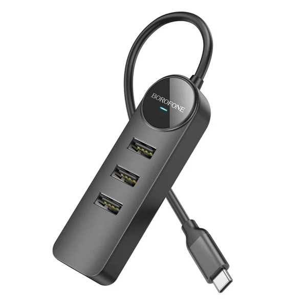 Адаптер Borofone DH5 Erudite 4-in-1 adapter(Type-C to USB3.0+USB2.0*3)(L=0.2M) Чорний