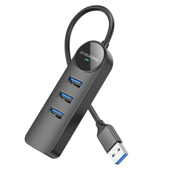 Адаптер Borofone DH6 Erudite 4-in-1 Gigabit Ethernet Adapter(USB to USB3.0*3+RJ45)(L=0.2M) Чорний