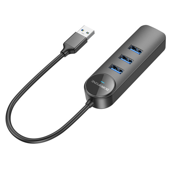 Адаптер Borofone DH6 Erudite 4-in-1 Gigabit Ethernet Adapter(USB to USB3.0*3+RJ45)(L=0.2M) Чорний