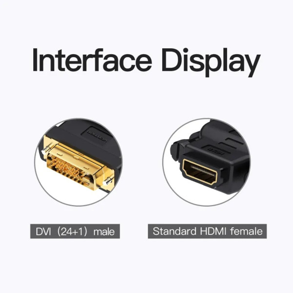 Адаптер Vention DVI(24+1) Male to HDMI Female Adapter Black (ECDB0)