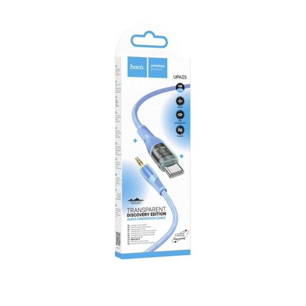 Аудіокабель HOCO UPA25 Transparent Discovery Edition Digital audio conversion cable Type-C Blue