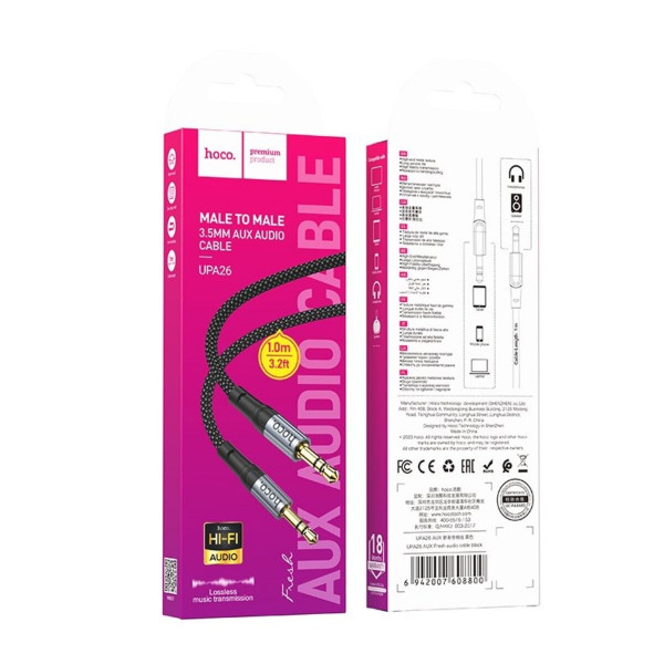 Аудiокабель HOCO UPA26 AUX Fresh audio cable, 1m Чорний