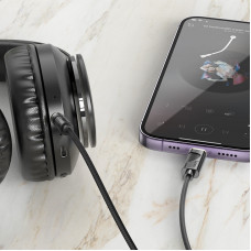 Аудіокабель HOCO UPA30 iP to 3.5mm male, nylon braid, 1m, Gray (6942007625517)