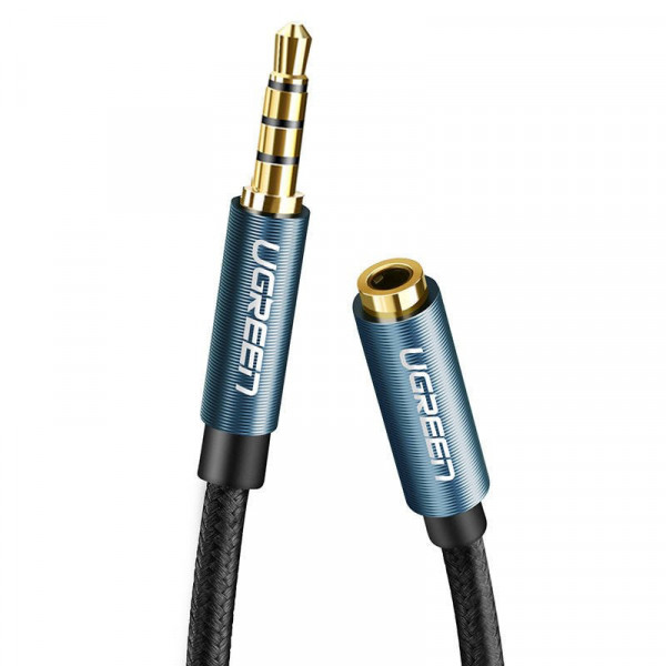 Аудіокабель UGREEN AV118 3.5mm Male to 3.5mm Female Extension Braid 1m Black (UGR-40673)
