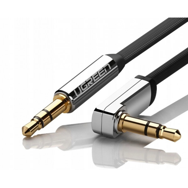 Аудіокабель UGREEN AV119 3.5mm Male to 3.5mm Male Straight to angle flat Cable 1m (Black)(UGR-10597)