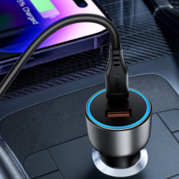 Автомобільний зарядний пристрій ACEFAST B21 75W(USB-C+USB-A)car charger Metal Gray (6974316286684)