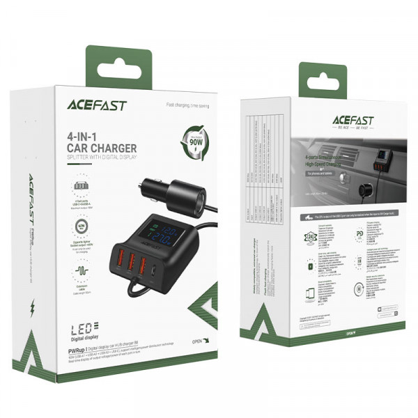 Автомобільний зарядний пристрій ACEFAST B8 digital display car HUB charger (6974316281078)