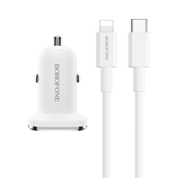 Автомобільний зарядний пристрій BOROFONE BZ12B single port QC3.0 (Type-C to Lightning) 18W Білий