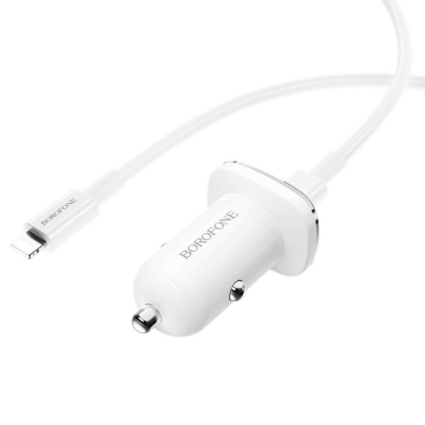 Автомобільний зарядний пристрій BOROFONE BZ12B single port QC3.0 (Type-C to Lightning) 18W Білий