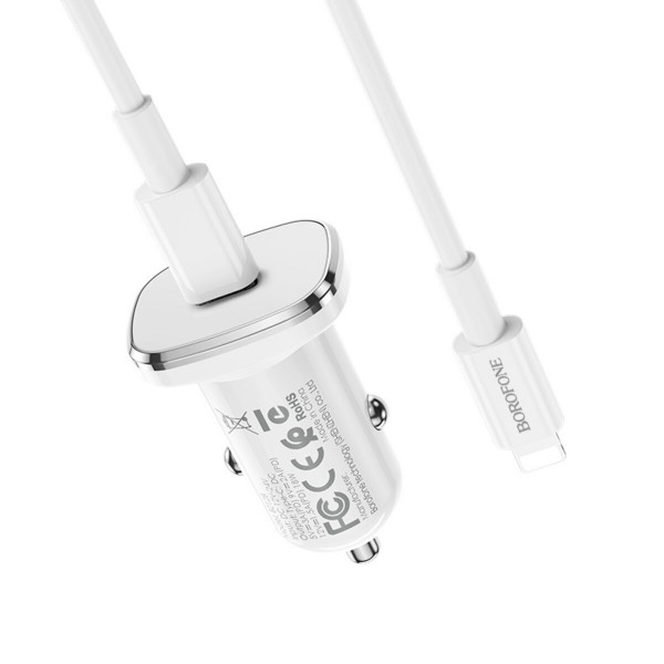 Автомобільний зарядний пристрій BOROFONE BZ12B single port QC3.0 (Type-C to Lightning) 18W Білий