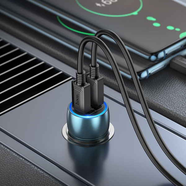 Автомобільний зарядний пристрій HOCO Z48 Tough 40W dual port(2C) car charger set(Type-C to Type-C) Sapphire Блакитний