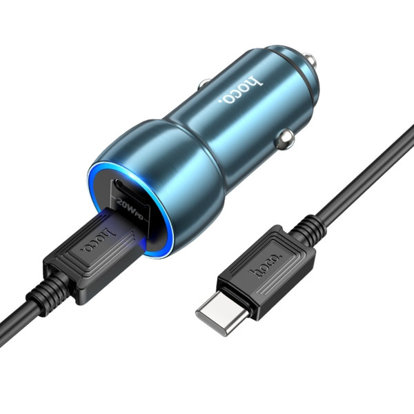 Автомобільний зарядний пристрій HOCO Z48 Tough 40W dual port(2C) car charger set(Type-C to Type-C) Sapphire Блакитний