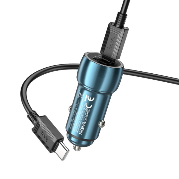 Автомобільний зарядний пристрій HOCO Z48 Tough 40W dual port(2C) car charger set(Type-C to Type-C) Sapphire Блакитний