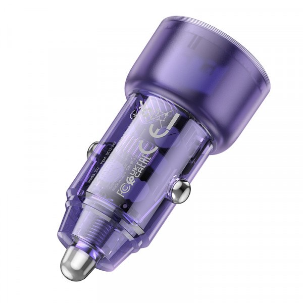 Автомобільний зарядний пристрій HOCO Z52 Spacious PD38W (1C1A) car charger Transparent Purple (6942007601757)