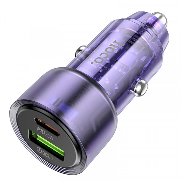 Автомобільний зарядний пристрій HOCO Z52 Spacious PD38W (1C1A) car charger Transparent Purple (6942007601757)