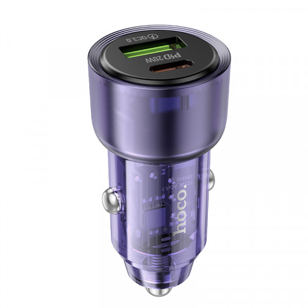 Автомобільний зарядний пристрій HOCO Z52 Spacious PD38W (1C1A) car charger Transparent Purple (6942007601757)
