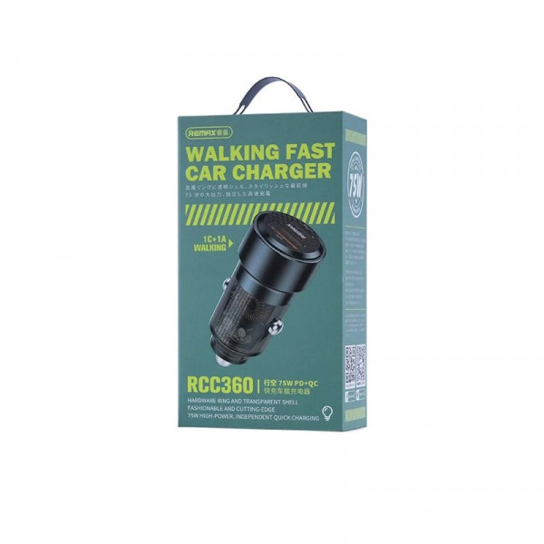 Автомобільний зарядний пристрій REMAX Walking Series 75W PD+QC 1C+1A Fast Car Charger RCC360 Black (6954851209133)