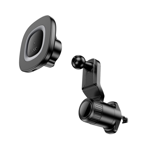 Автотримач для телефона HOCO HW30 Crown magnetic wireless charging car holder (air outlet) Black Metal Gray