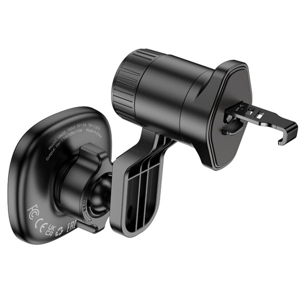 Автотримач для телефона HOCO HW30 Crown magnetic wireless charging car holder (air outlet) Black Metal Gray