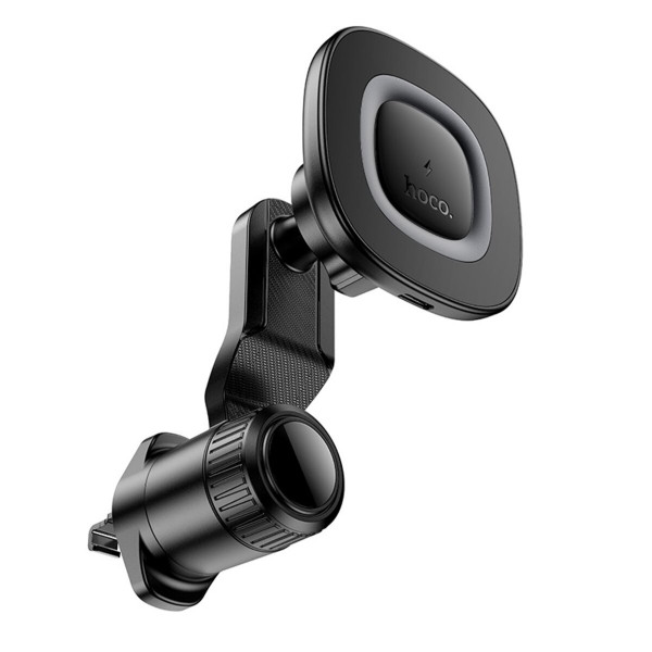 Автотримач для телефона HOCO HW30 Crown magnetic wireless charging car holder (air outlet) Black Metal Gray