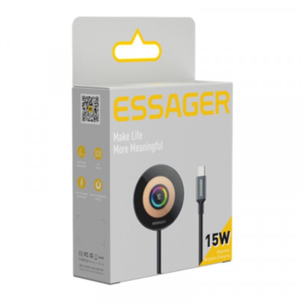 Автотримач для телефона з БЗП Essager Arpege 15W Magnetic Wirless Car Charger with Phone Holder Function (Standard Version) Black