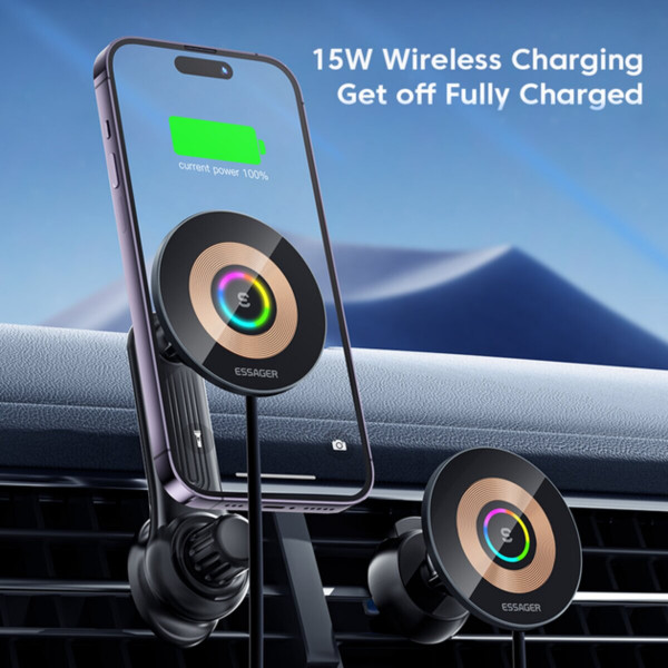 Автотримач для телефона з БЗП Essager Arpege 15W Magnetic Wirless Car Charger with Phone Holder Function (Standard Version) Black