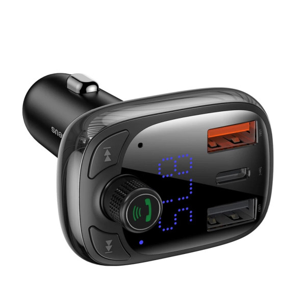 АЗП з FM-модулятором Baseus T Shaped S-13 Car Блакитнийtooth MP3 Player (PPS Fast Charger Edition) Чорний