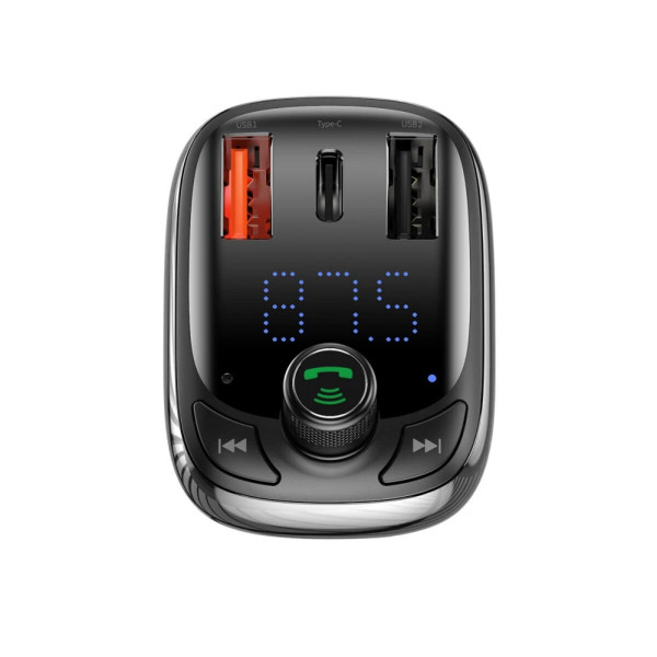 АЗП з FM-модулятором Baseus T Shaped S-13 Car Блакитнийtooth MP3 Player (PPS Fast Charger Edition) Чорний