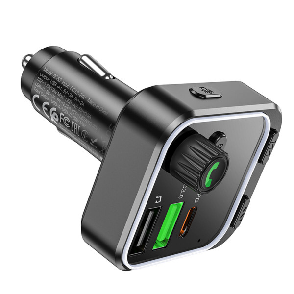 АЗП з FM-модулятором BOROFONE BC53 Highway PD20W+QC3.0 car BT FM transmitter 18W Black