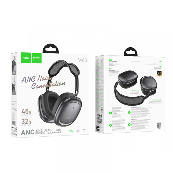 Бездротові накладні навушники HOCO W68 Calma ANC noise-canceling BT headphones(App) Metal Gray (6942007674003)