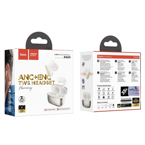 Бездротові навушники HOCO EQ20 Rhyme true wireless ANC+ENC noise reduction BT headset Milky White