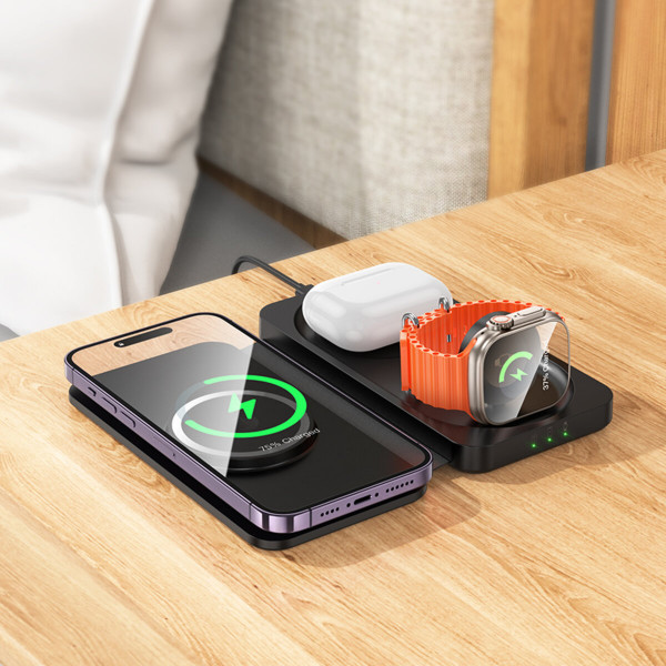 Бездротовий зарядний пристрій HOCO CQ13 Triumph 3-in-1 travel folding wireless fast charger Чорний