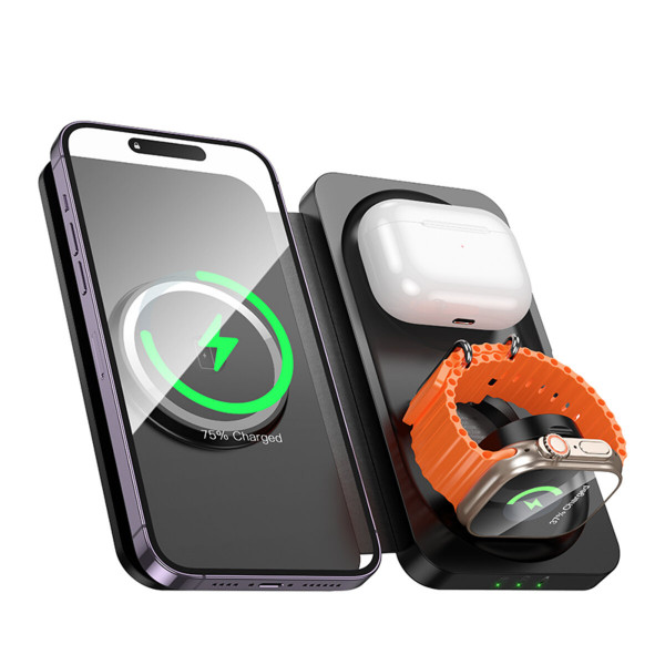 Бездротовий зарядний пристрій HOCO CQ13 Triumph 3-in-1 travel folding wireless fast charger Чорний