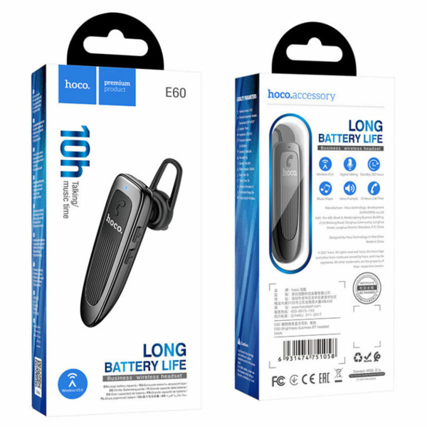 Bluetooth гарнітура HOCO E60 Brightness business BT headset Чорний