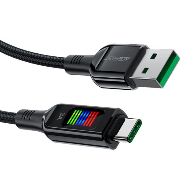 Кабель ACEFAST C7-04 USB to Type-C 3A, 1.2m, nylon, zinc connectors, LED, Чорний