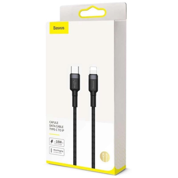 Кабель Baseus Cafule Cable Type-C to iP PD 18W 1m Gray+Black