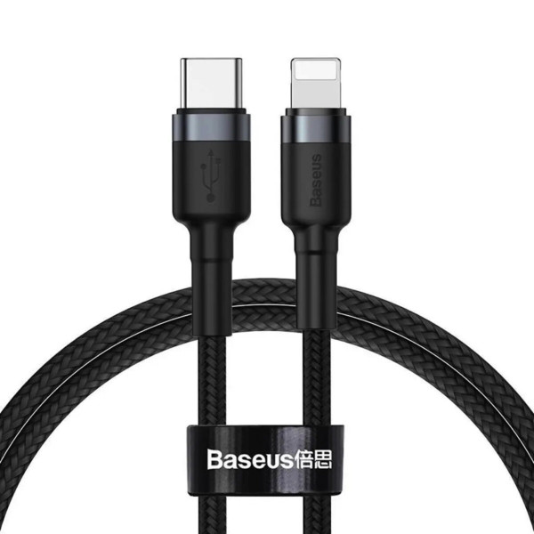 Кабель Baseus Cafule Cable Type-C to iP PD 18W 1m Gray+Black