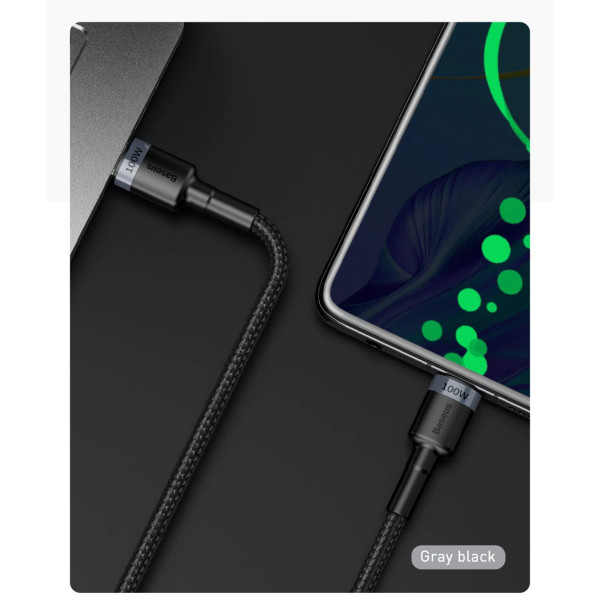 Кабель Baseus Cafule PD2.0 60W flash charging USB cableType-C-Type-C (20V 3A)2M Gray+Чорний