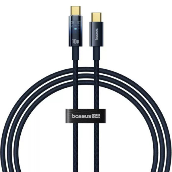 Кабель Baseus Explorer Charging Cable USB-C to USB-C 100W with Auto Shutdown 2m Deepsea Blue