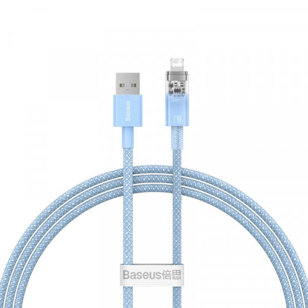 Кабель Baseus Explorer Series Fast Charging Cable with Smart Temperature Control USB to iP 2.4A 1m Блакитний