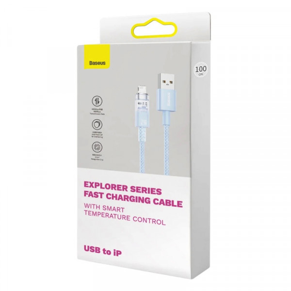 Кабель Baseus Explorer Series Fast Charging Cable with Smart Temperature Control USB to iP 2.4A 1m Блакитний