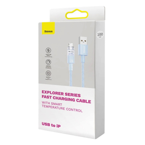 Кабель Baseus Explorer Series Fast Charging Cable with Smart Temperature Control USB to iP 2.4A 1m Блакитний