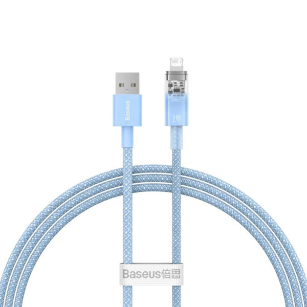 Кабель Baseus Explorer Series Fast Charging Cable with Smart Temperature Control USB to iP 2.4A 1m Блакитний