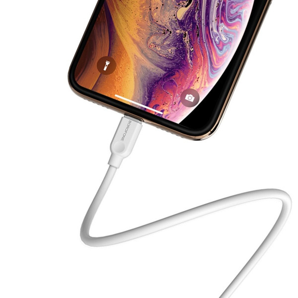 Кабель BOROFONE BX14 USB to iP 2.4A, 2m, PVC, TPE connectors, Білий